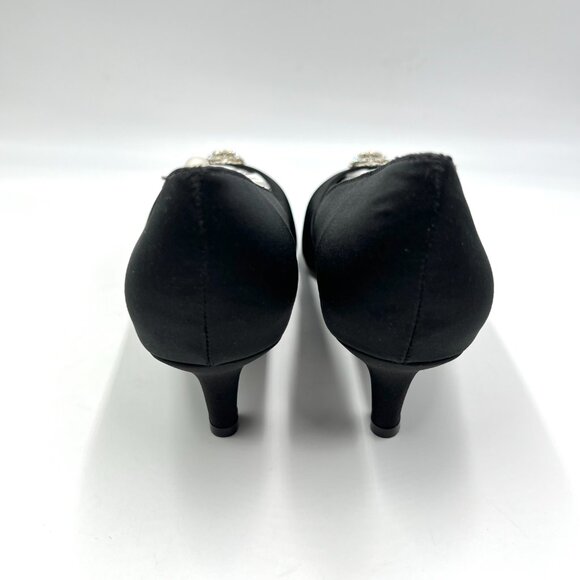 Dyeables Womens Size 7.5 Kristin Black Satin Peep Toe Kitten‎ Heel Pumps Shoes - Picture 7 of 15